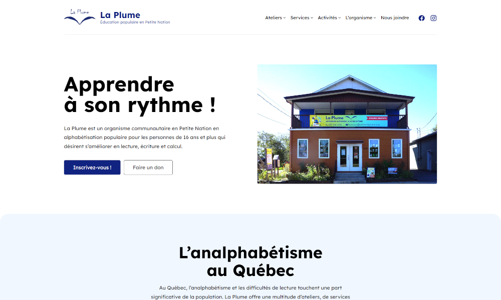 Image du site web de l'Atelier La Plume